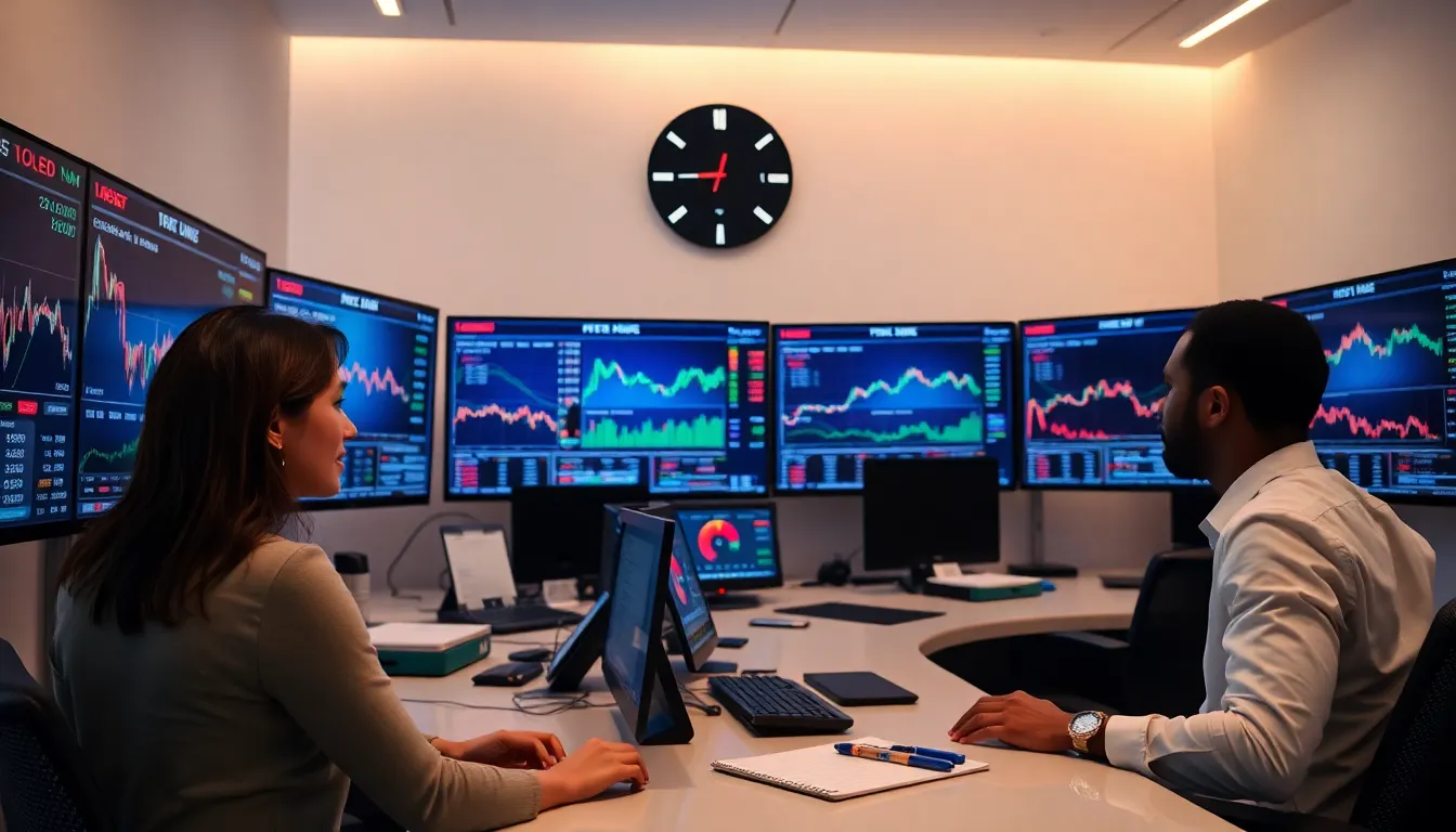professionals actively trading in a modern stock market environment.